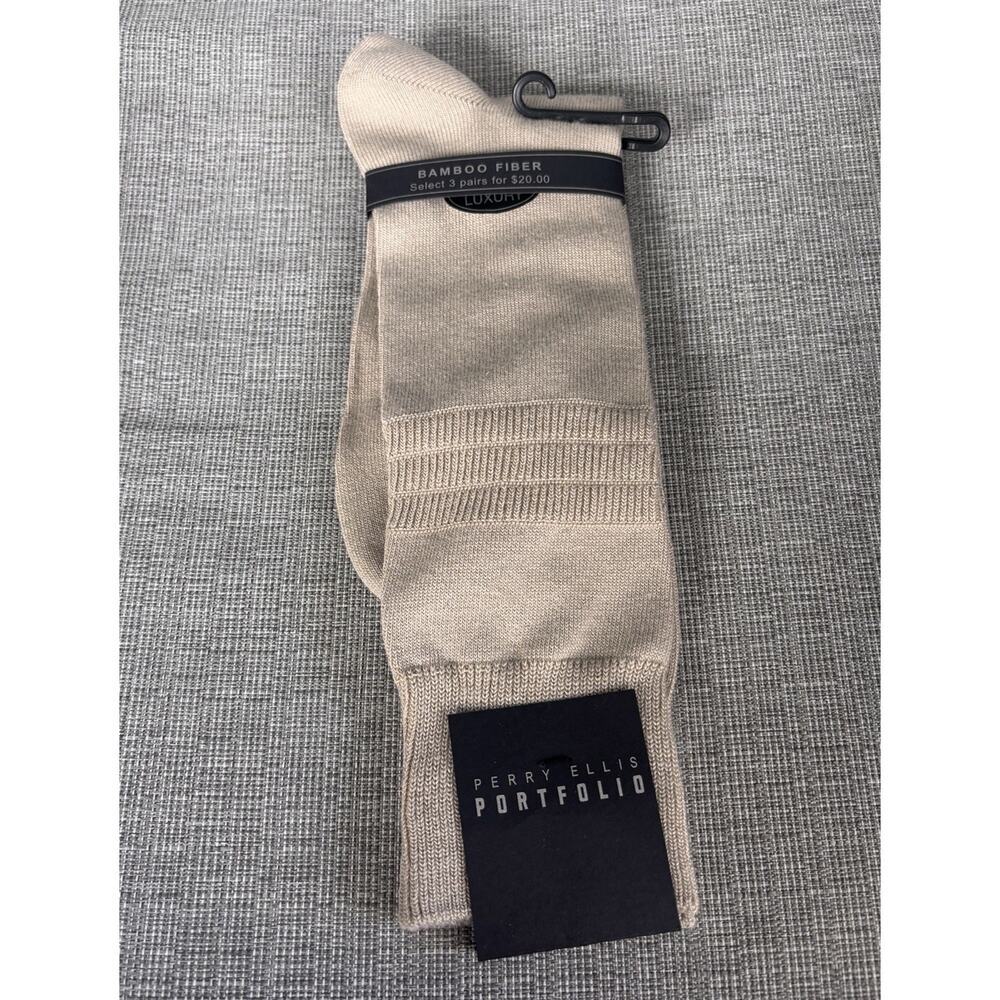 Perry Ellis Portfolio Mens Crew Dress Socks Luxury 859501 Bamboo Sz 10-13 Sand